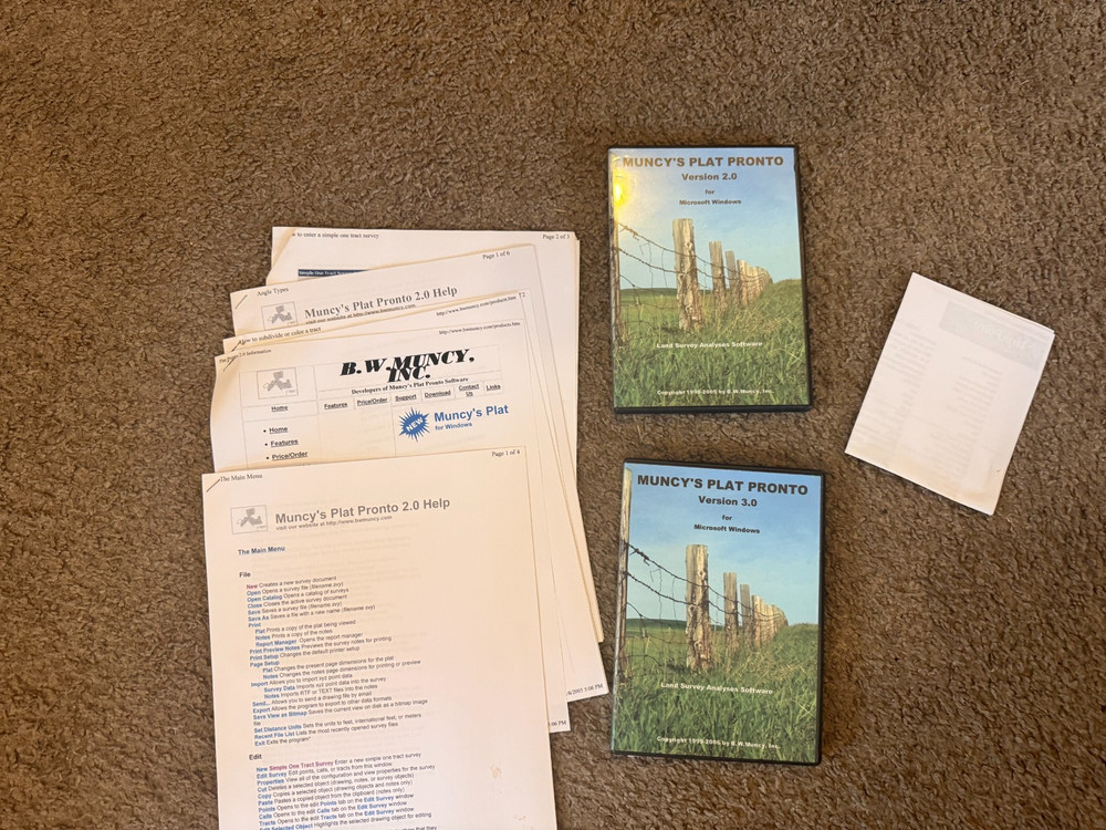 RARE LOT Muncy's PLAT Pronto Version 3.0 Microsoft Windows Land Survey Software
