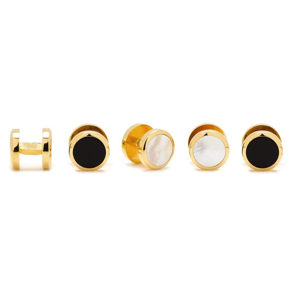 Double Sided Gold Onyx Round Beveled 5-Stud Set