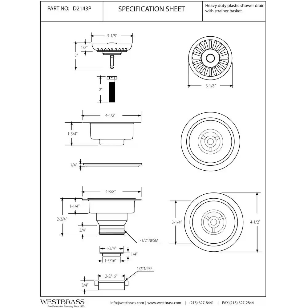 3-1/4 In. Push/Pull Basket Strainer in White