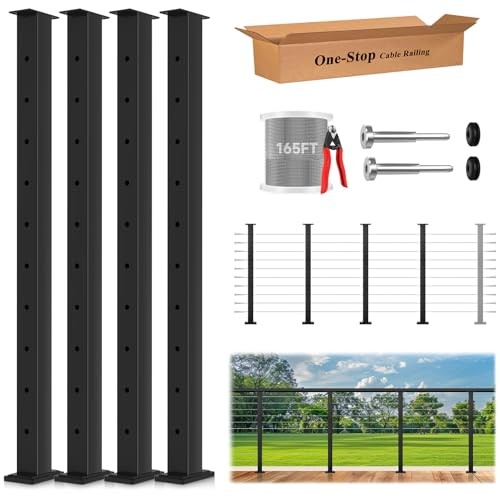 One-Stop Cable Railing Post Kit, 4 Pack Fixed Top 36" 1 Level Posts Kit- 4 Pack