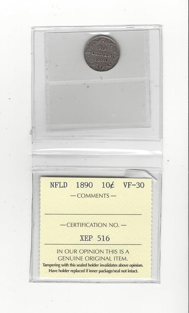 1890, ICCS Graded, Newfoundland Ten Cent, **VF-30**