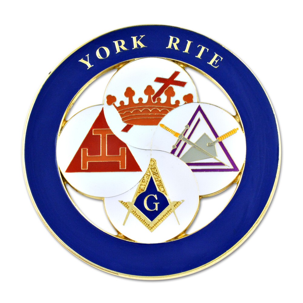 York Rite Royal Arch Templar Cryptic Council Round Masonic Auto Emblem - Blue