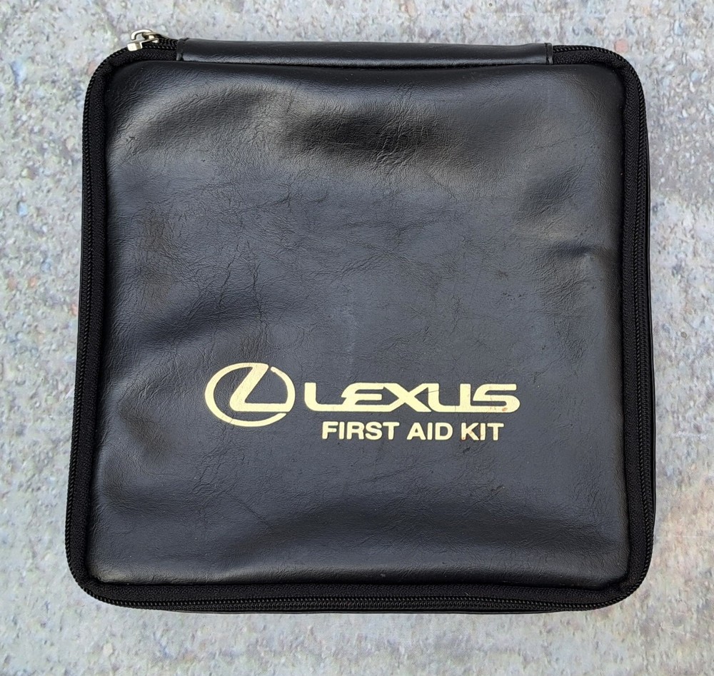 Lexus OEM First Aid Kit Black Faux Leather Zippered Bag Gold Lettering *Bag Only