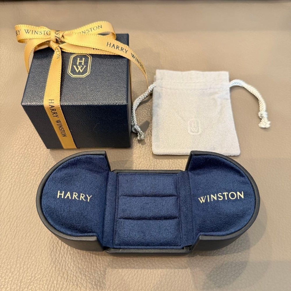 Harry Winston Double Ring Box Pair Case Navy Blue Presentation Empty Japan Used