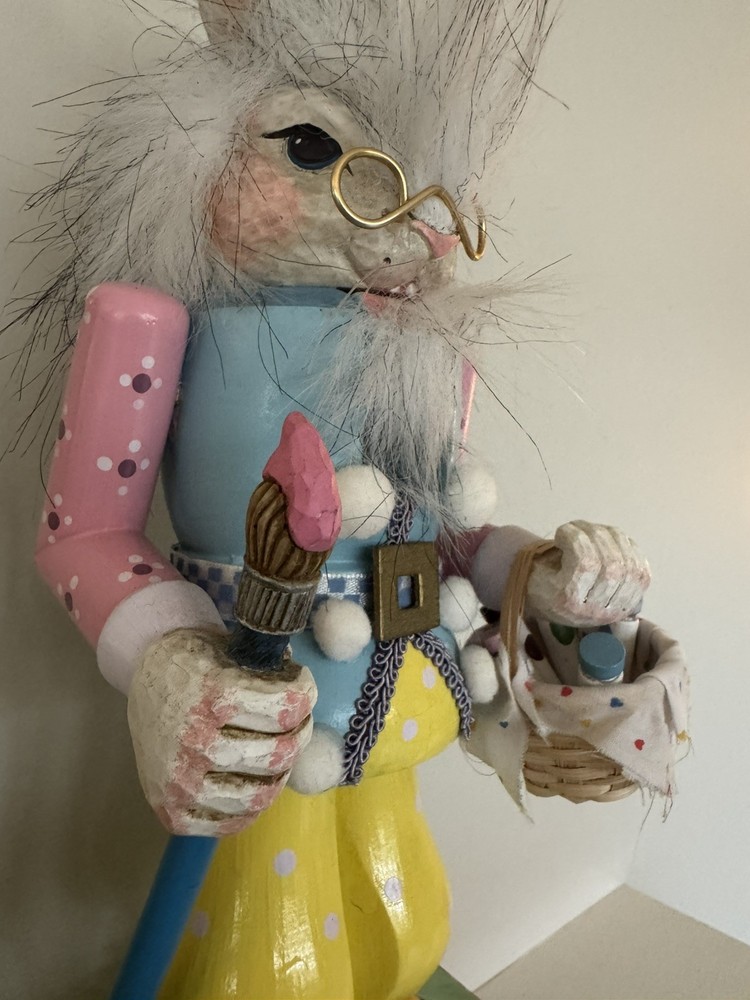 Vtg. Smithsonian Easter Bunny Rabbit Nutcracker w/Pastel Eggs & Paints in Basket