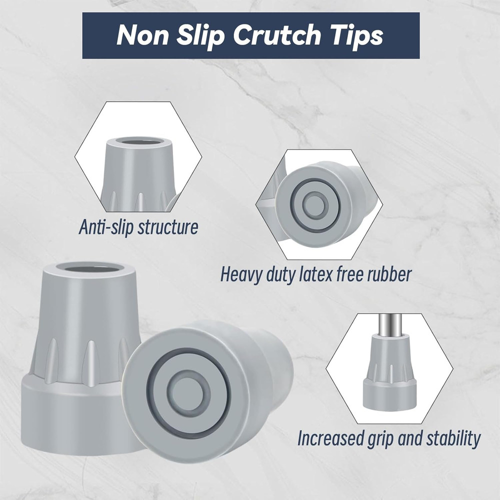 6PCS 7/8" Non-Skid Rubber Crutch Tips Gray