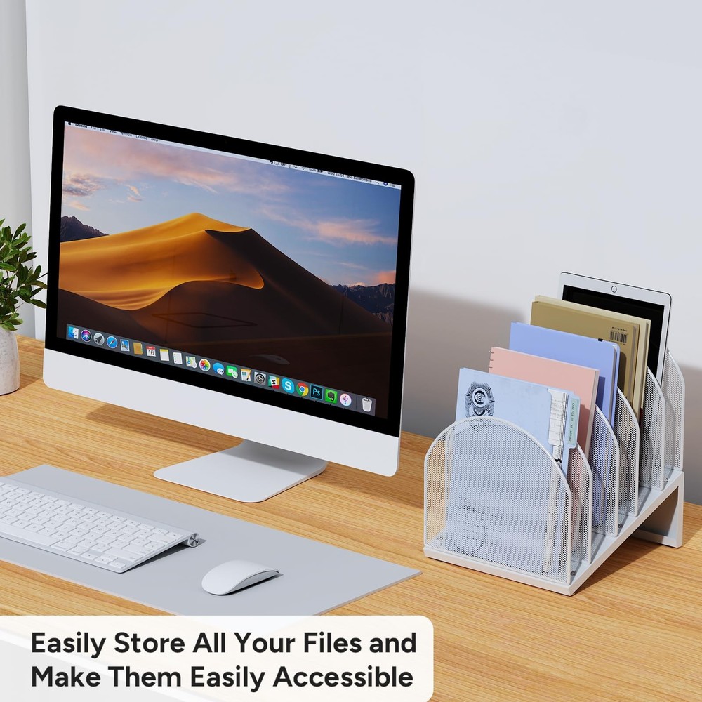 5Section Desk File Organizer Metal Mesh Folder Documents Mail White 1 PCS