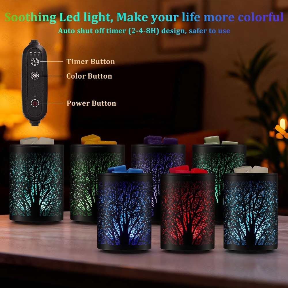 Electric Wax Melt Warmer with 7-Color LED & Timer Function â€“ Flameless Scente