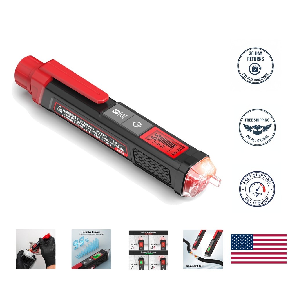 Compact Non-Contact Voltage Tester - Dual Range AC 12V-1000V with LCD Display