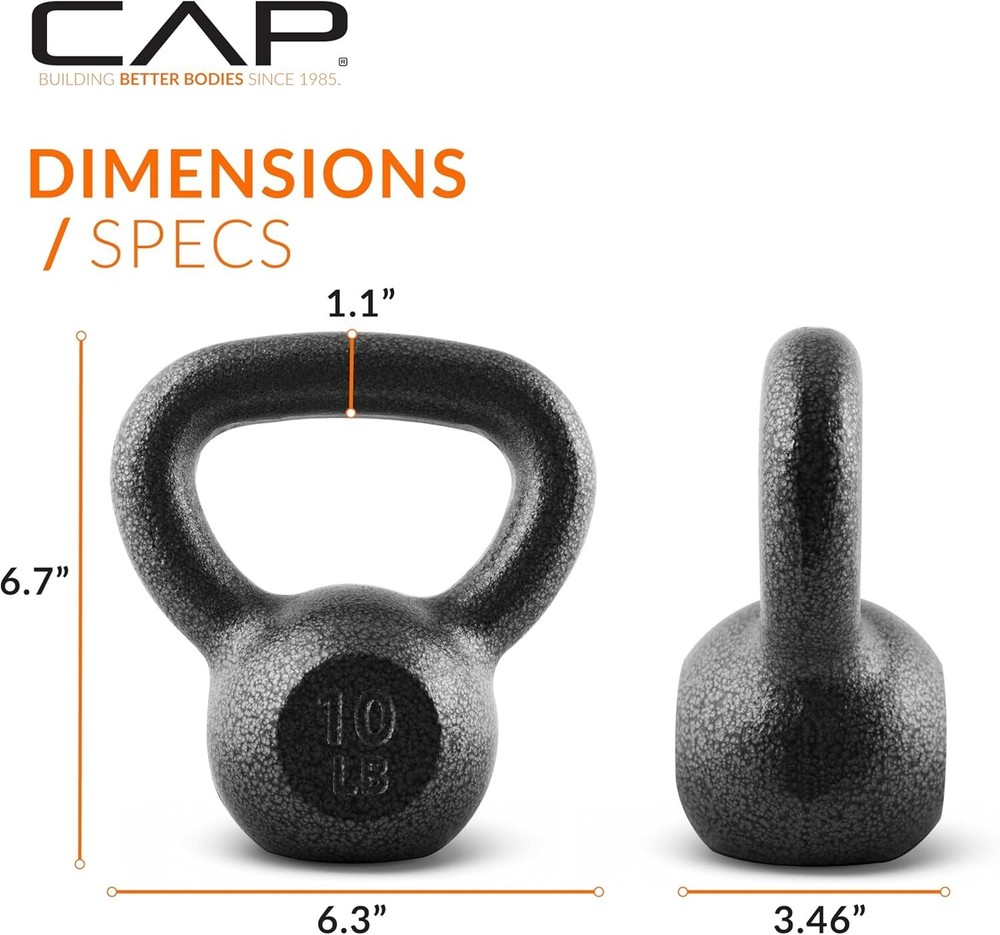 CAP Barbell Black Cast Iron Kettlebell Single Kettlebell, 10 LBS - Single , NEW