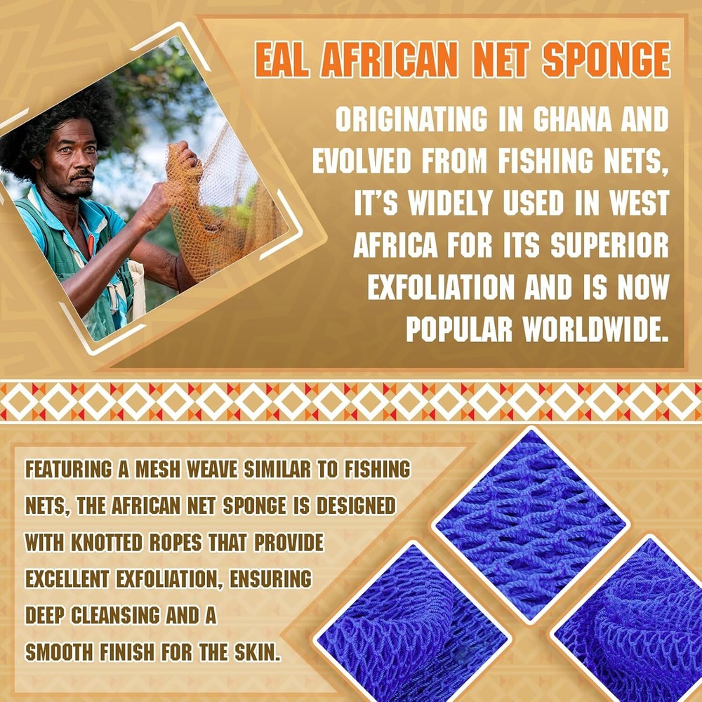 2 Pieces African Net Sponge – Real Authentic Exfoliating Bath Blue Black