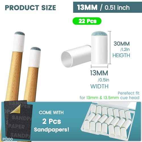 Billiard Pool Cue Tips - Pool Stick Tips Slip-on Tips Replacement 13mm 22PCS