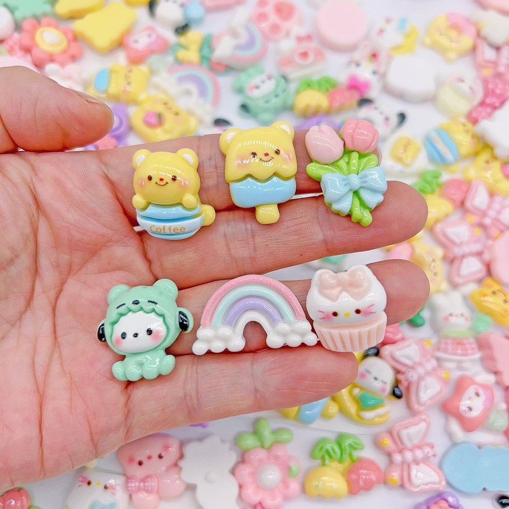 FULUSODO 60pcs Embellishments Cute Set, Flat Back Bulk Small, multicoloured