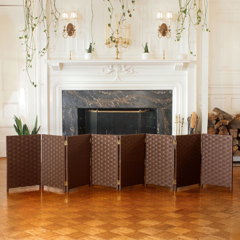2 ft. Short Woven Fiber Folding Screen - 8 Panel - Dark Mocha