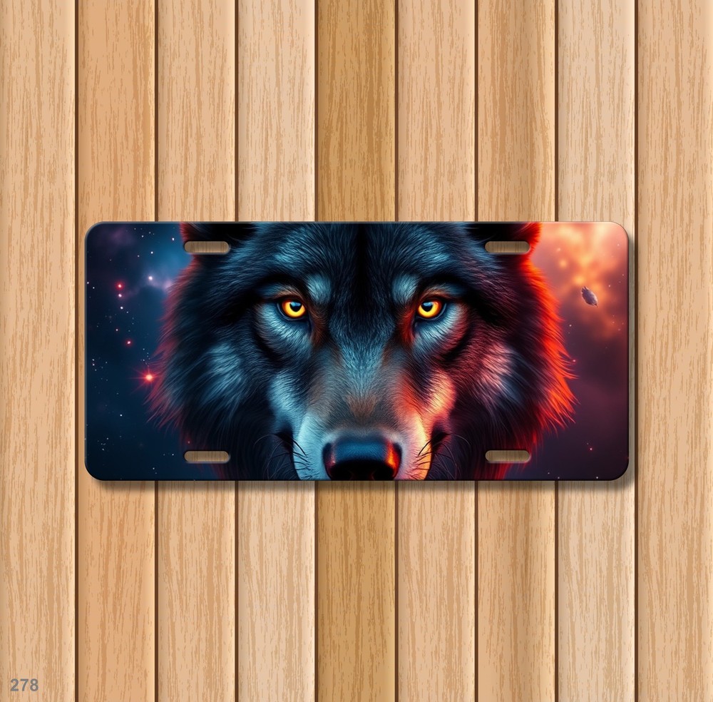 Intense Wolf License Plate Add Text Car Tag Anniversary Gift