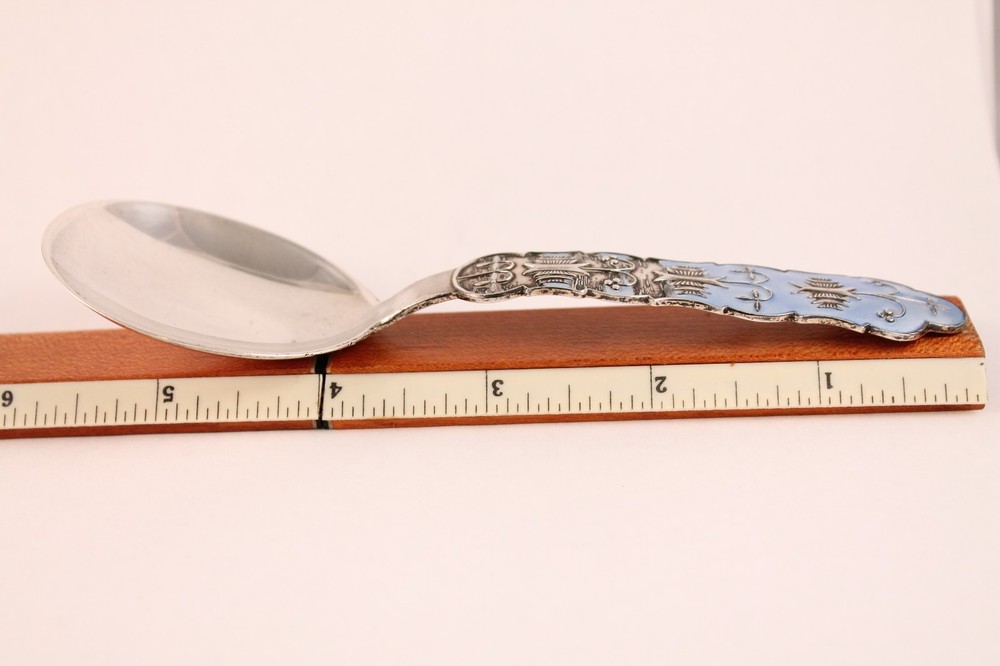 Jacob Tostrup Sterling Silver Blue Enamel & Tea Caddy Spoon
