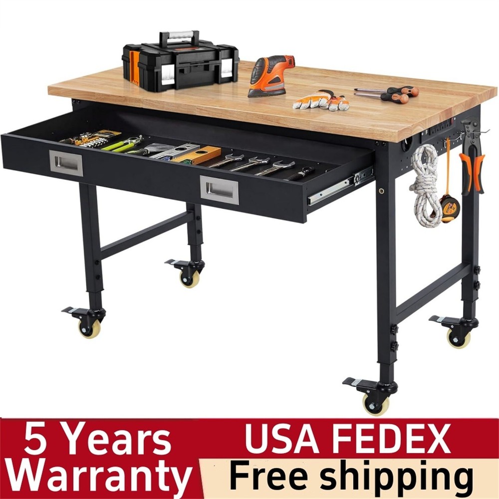 🔥48" Adjustable Workbench for Garage Worktable with Drawer 2000 LBs Load Capaci
