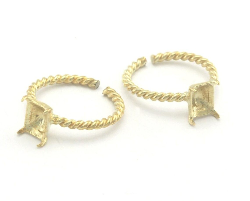 Octagon Twisted Ring Base Adjustable Bezel Brass - Shiny silver - Antique 4397
