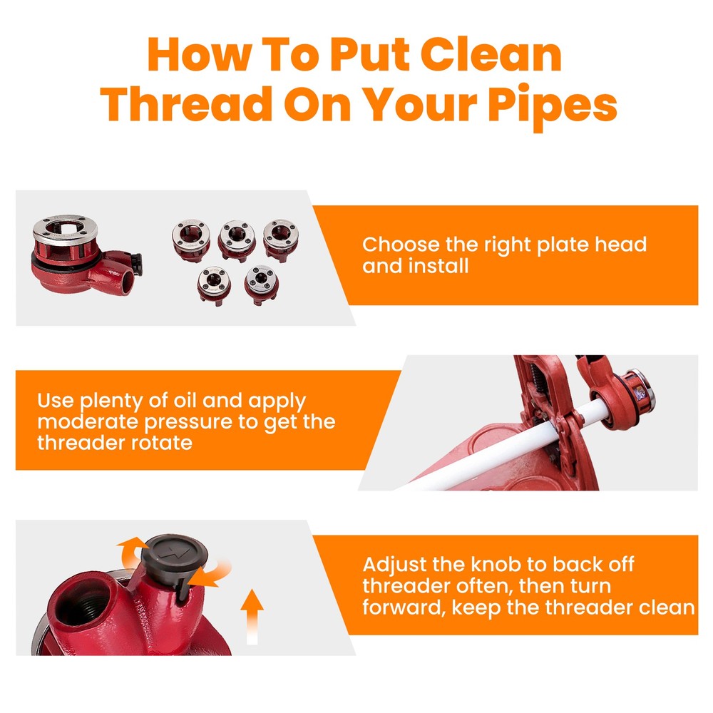 Ratcheting Pipe Thread Threader Die Handle Tool Kit Assembly 1/2'' 3/4'' Manual
