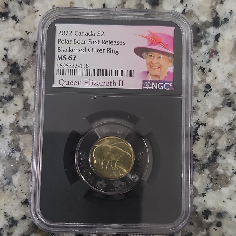 UNDER VALUE 2022 Canada $2 Polar Bear-First Release Blackened OuterRing NGC MS67