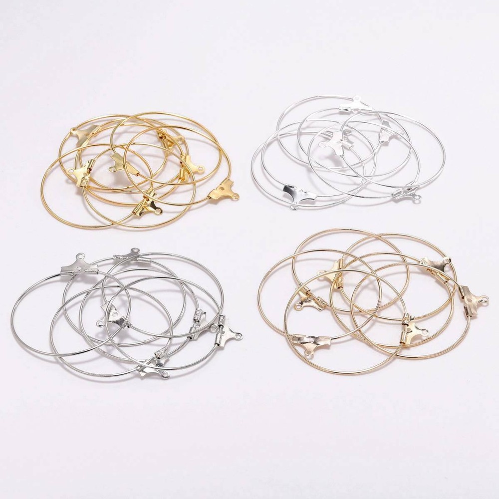30pcs Metal 25mm~40mm Earwire Circle Loop Hoops Drop Dangle Earring Findings DIY