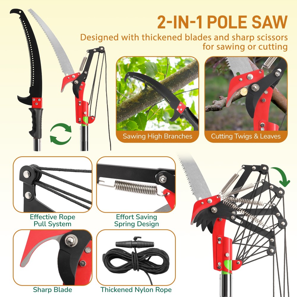 26ft Manual Pole Saw, Lightweight Tree Trimmers Long Handle Pruner Set