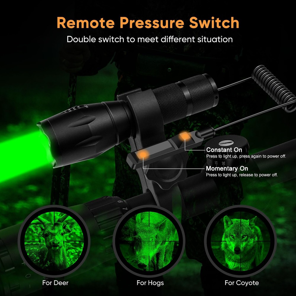 WINDFIRE Green Light LED Flashlight Super Bright Zoomable