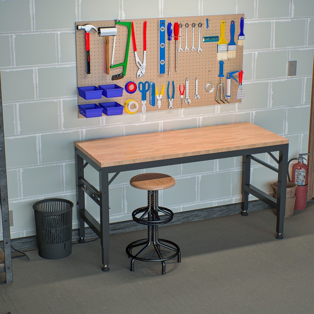 60" Heavy-Duty Adjustable Workbench 2000 lbs. Load Capacity Hardwood Workstation