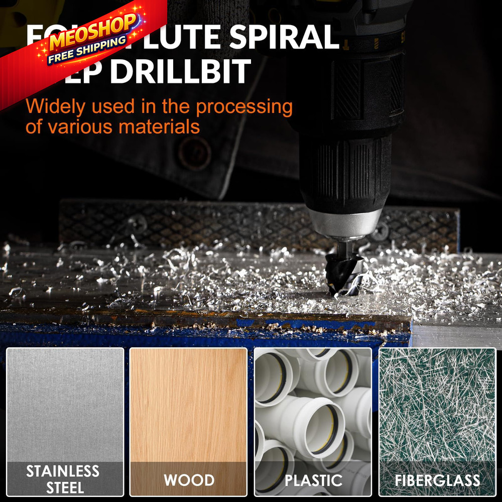 THINKWORK Four Spiral Flute Step Drill Bit Set, 5 Pcs HSS 5 Piece