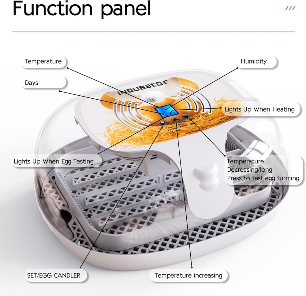 Egg Incubator with Humidity Display,LED Egg Candler,Automatic Egg Turner