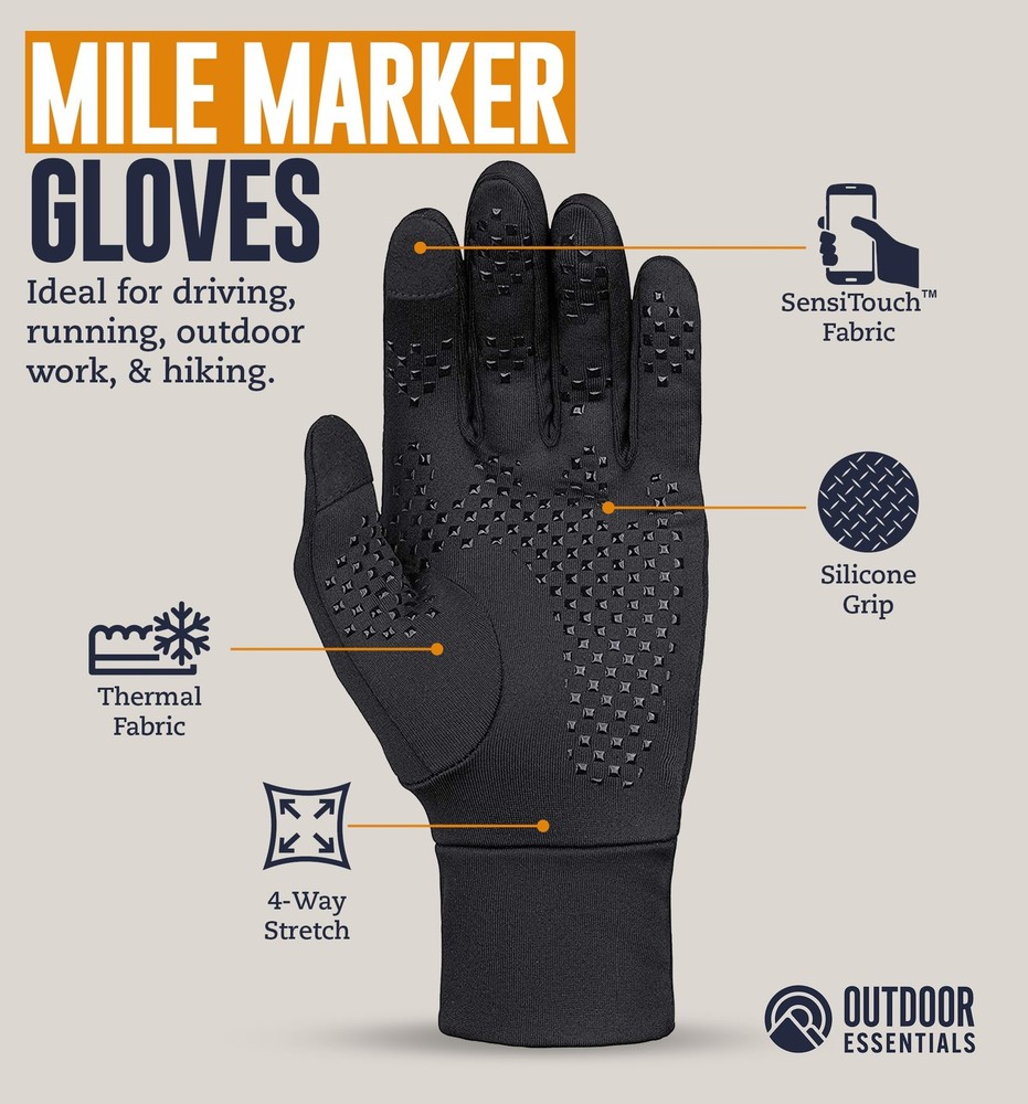 OutdoorEssentials Touchscreen Winter Liners – Thin, Medium-Large, Black