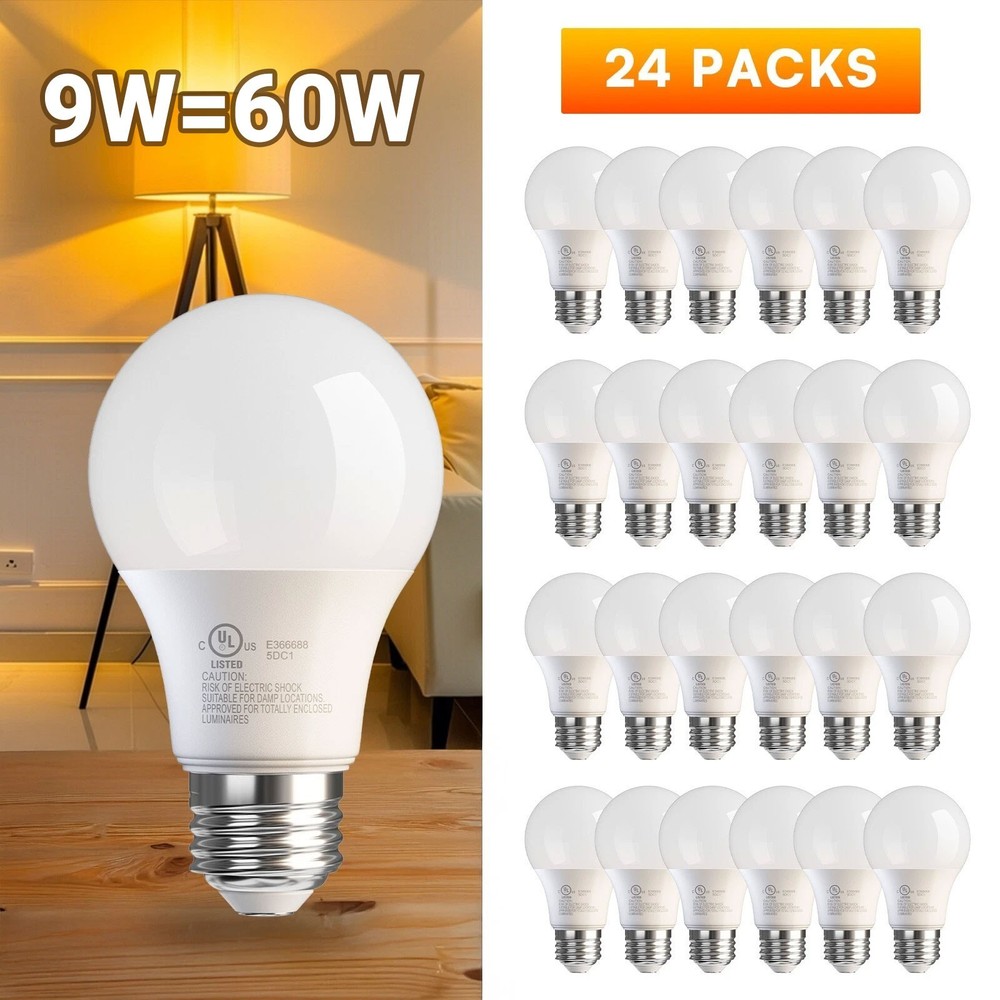 24 Pack A19 LED Light Bulbs 9W Equivalent 60W No-Dimmable Daylight 5000K E26