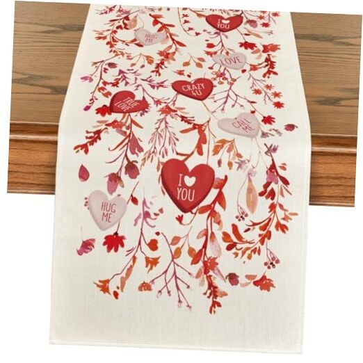 Wild Flowers Leaves 210 GSM Valentine's Table 13" x 60", Table Runner Red