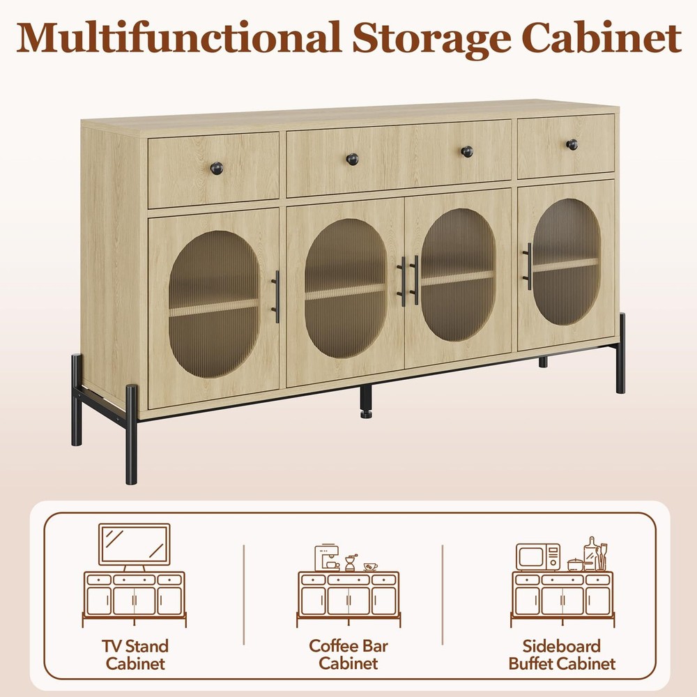 62'' Sideboard Buffet Cabinet Storage Coffee Bar Cabinet Buffet Table ,3 Drawers