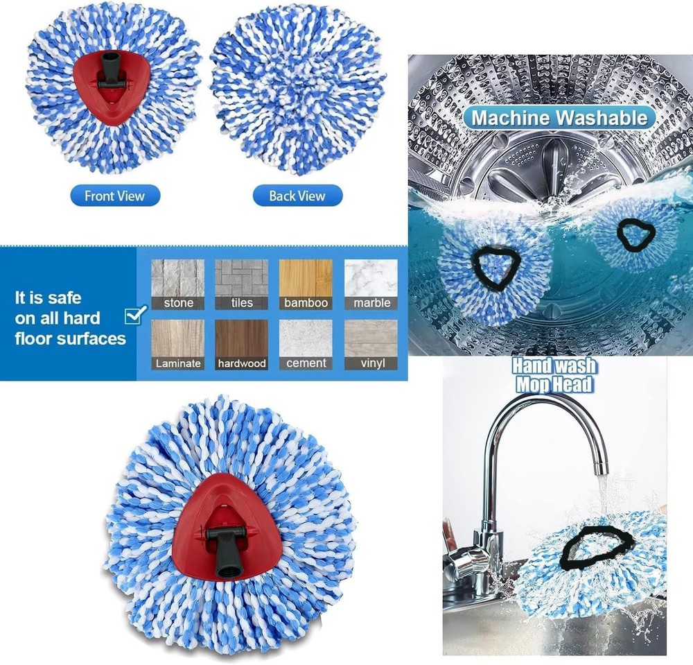 Mop Replacement Heads, 6 Pack Spin Refill, All Hard Surfaces, Blue