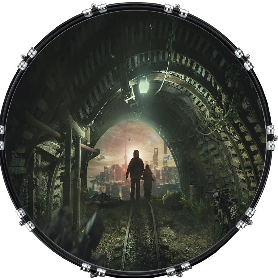 20" Custom Bass Kick Drum Front Head Graphic Graphical Tunnel Tracks