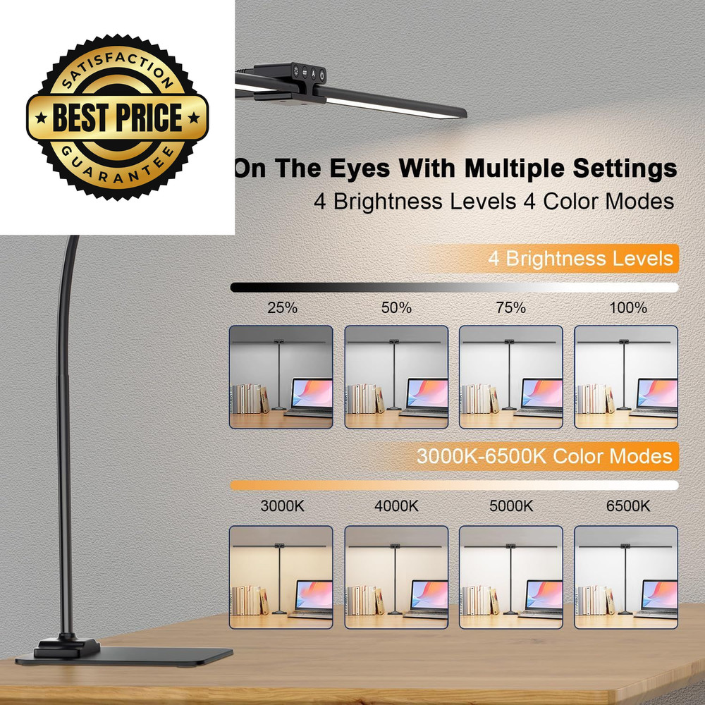 EppieBasic Led Desk Lamp,24W 31.5IN Architect Double Head Base-Black
