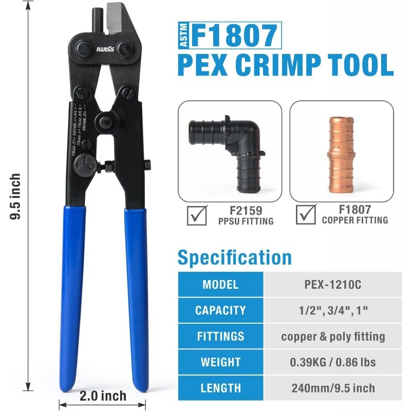 Crimper, Copper Pipe Crimping Tool Kit with 3/8'', 1/2'', 3/4'',1'' Quick Change