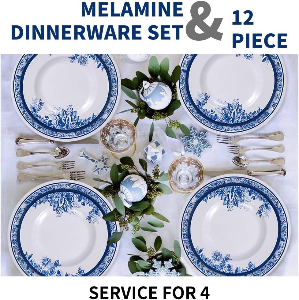 Melamine Dinnerware Sets-12pcs floral dinnerware set Traditional flower