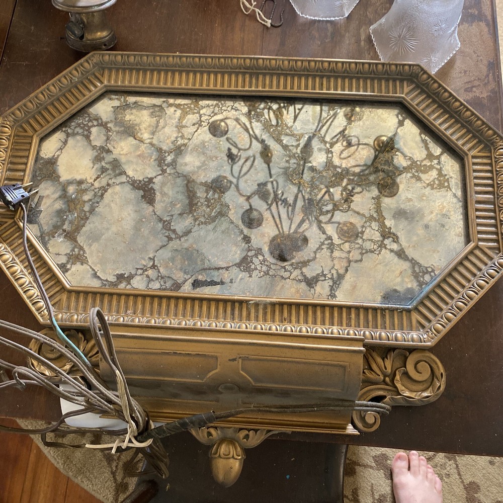 Vintage Original Heavy Brass Mirror With Light