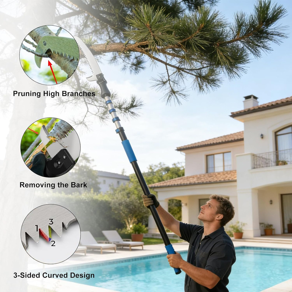 Manual Pole Saw for Tree Trimming, 26FT Telescoping Extension Pole Tree Pruner w