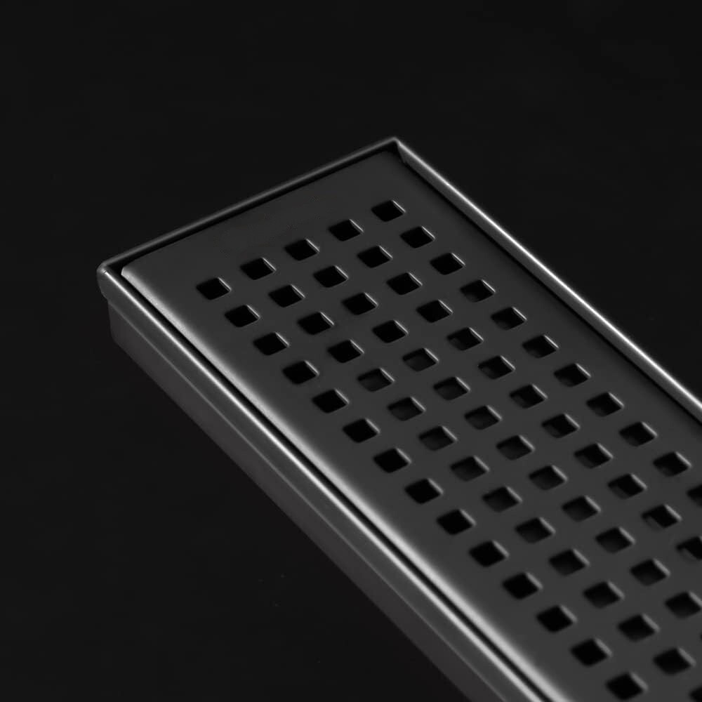 Desagüe de ducha lineal de 24 pulgadas, desagüe de suelo rectangular negro