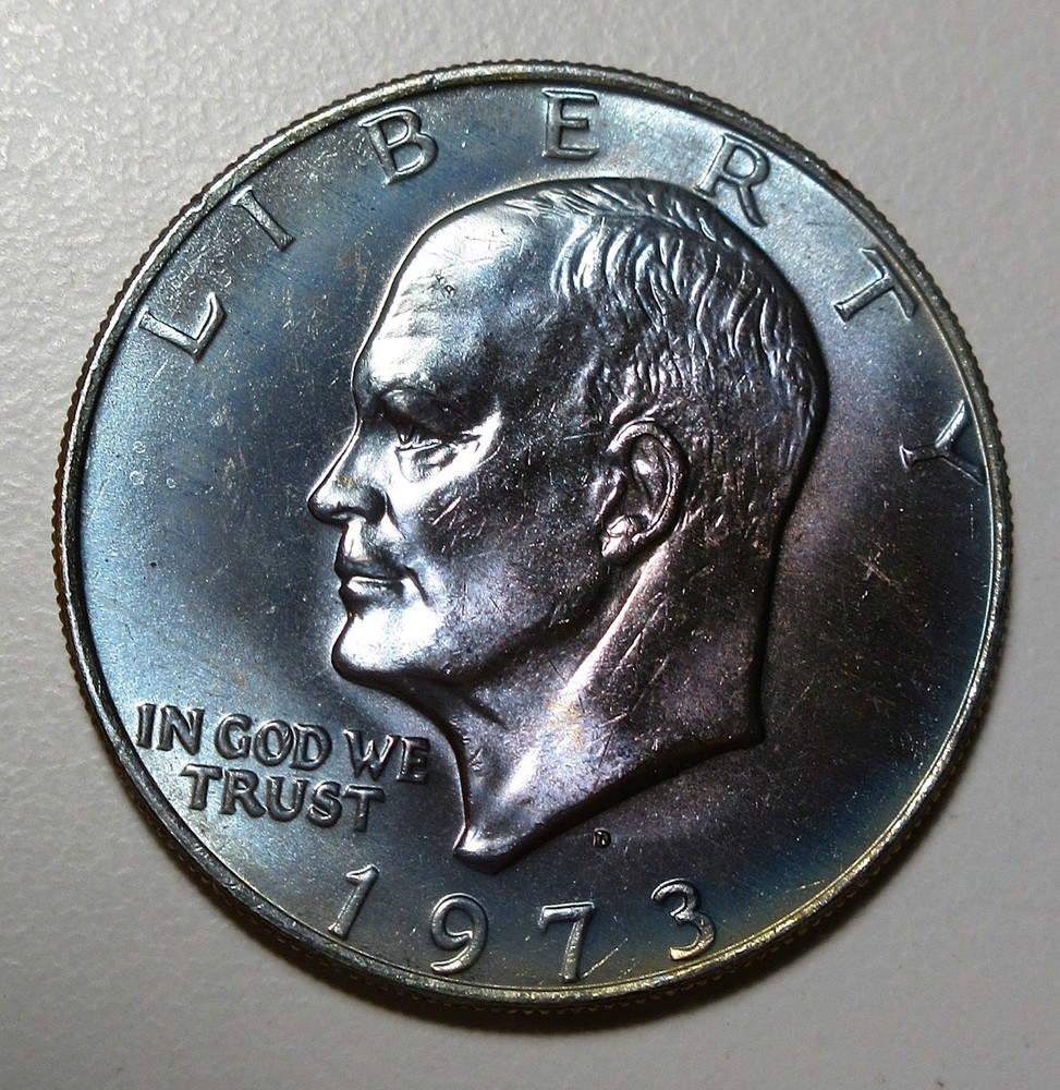 1973-D Eisenhower CLAD $1 (Ike) Blue Toning Lot#1065