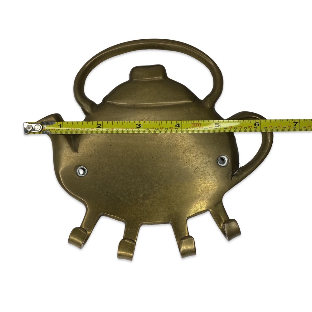 Vintage Solid Brass Four Hook Teapot Key Rack/Utensil Hooks Fine Quality