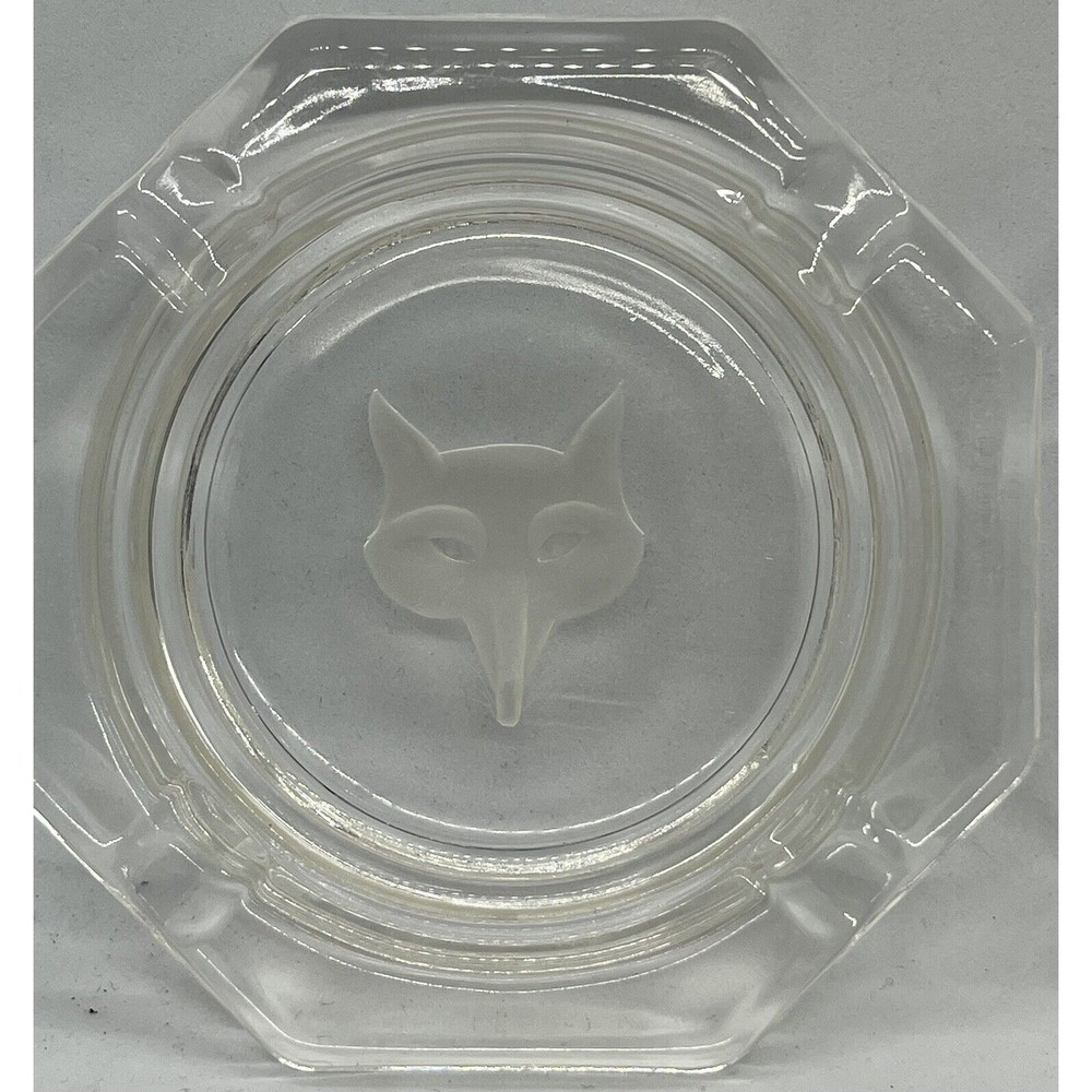 Clear Glass Square Ashtray Etched Fox