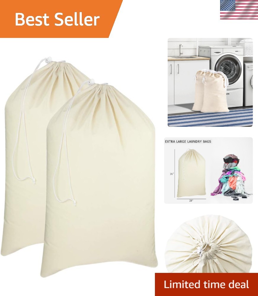 Eco-Friendly 2 Pack Extra Large Cotton Laundry Bags - Versatile & Durable