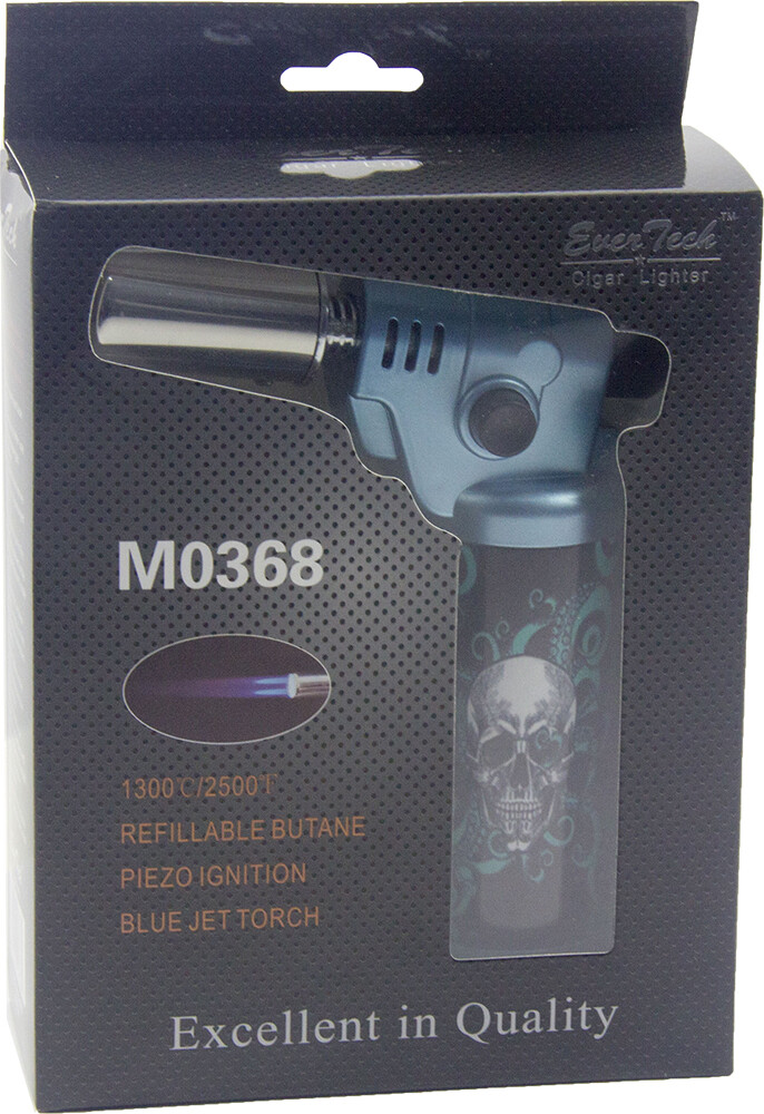 Ever Tech Double Table Torch Lighter Adjustable Flame Refillable Candy Skull BL