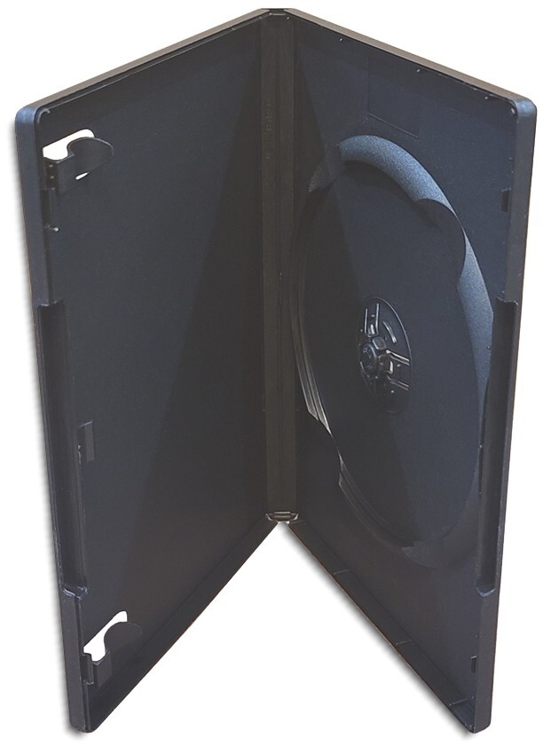 100-Pak Single 14mm PREMIUM Machine-Grade Black DVD Boxes