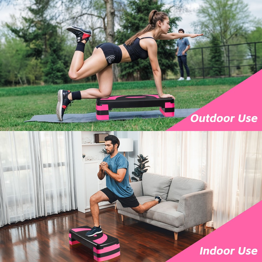 Adjustable Workout Aerobic Stepper Pink Exercise Step Platform with 4 Risers