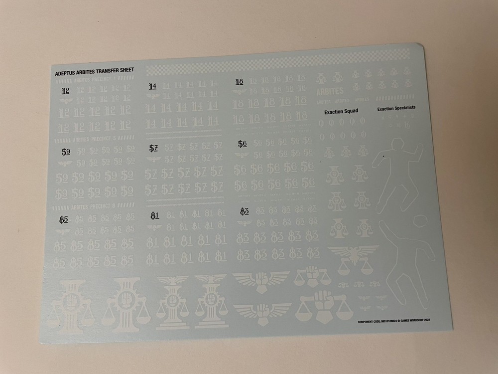 Warhammer 40K Adeptus Arbites Transfer Sheet Vigilors Enforcers Decals